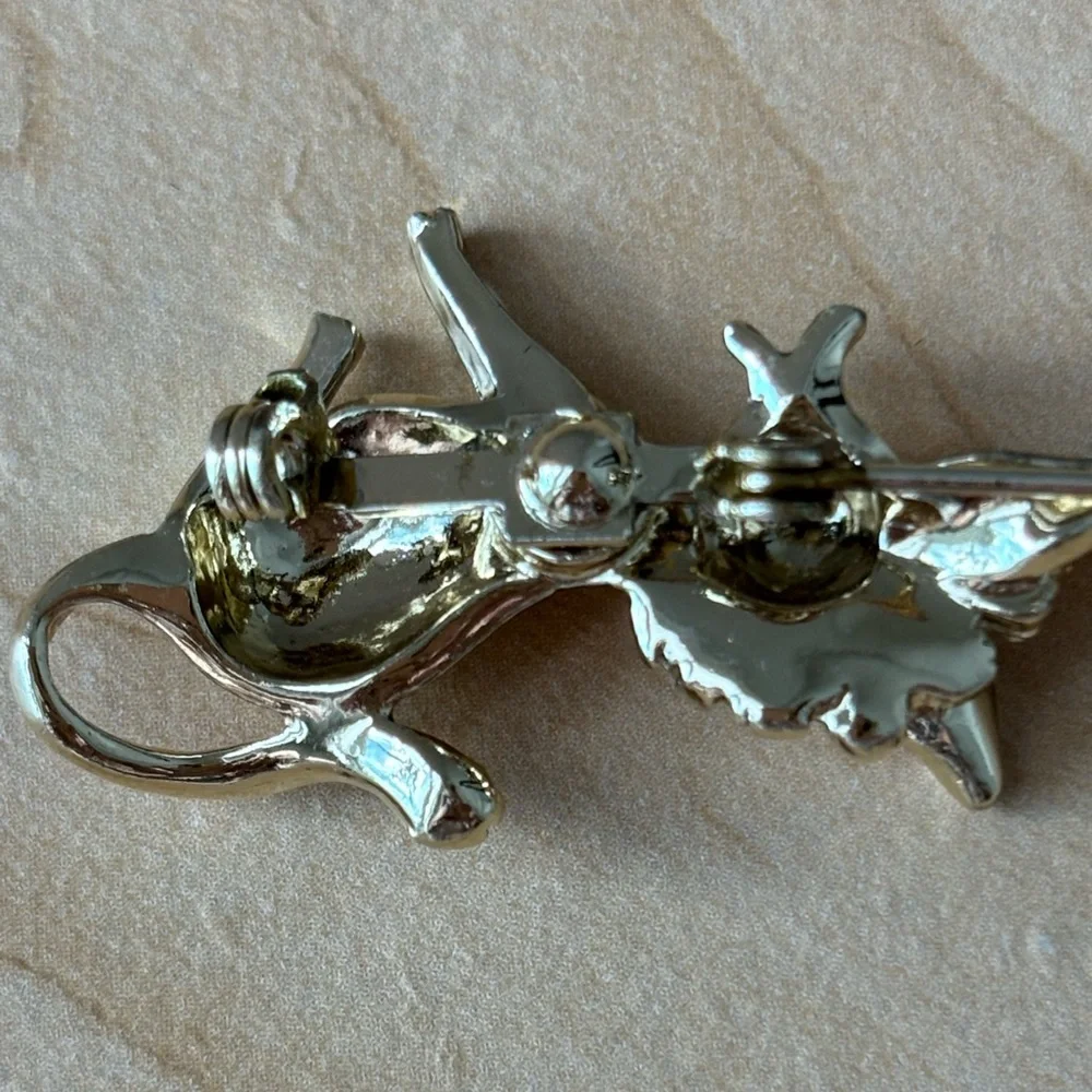Silly donkey brooch pin/pink ears and tail/ gold tone/ pin closure works well